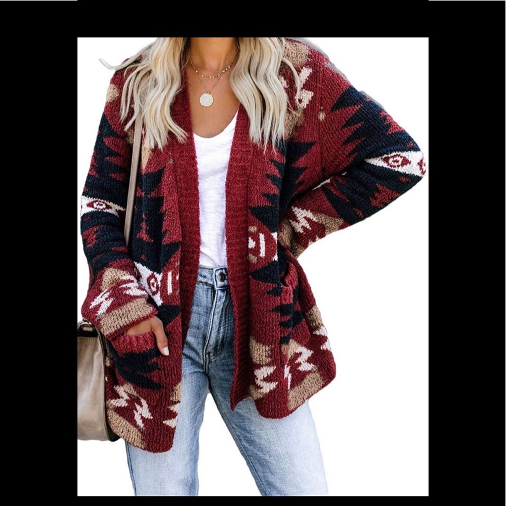 Cozy Native Aztec Boho Blanket Cardigan Sweater